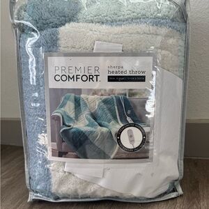 Premier Comfort Blue and White Sherpa Heated Throw Blanket